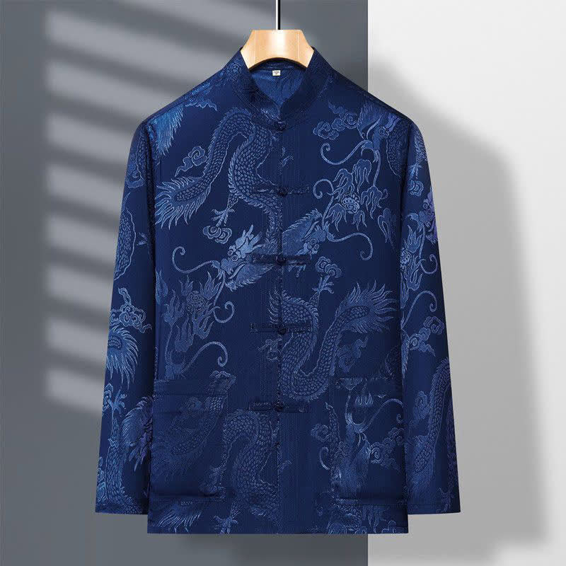 Conjunto de 2 piezas de camisa y pantalones de manga larga con botones de rana y dragón para hombre con Buddha Stones - image 1