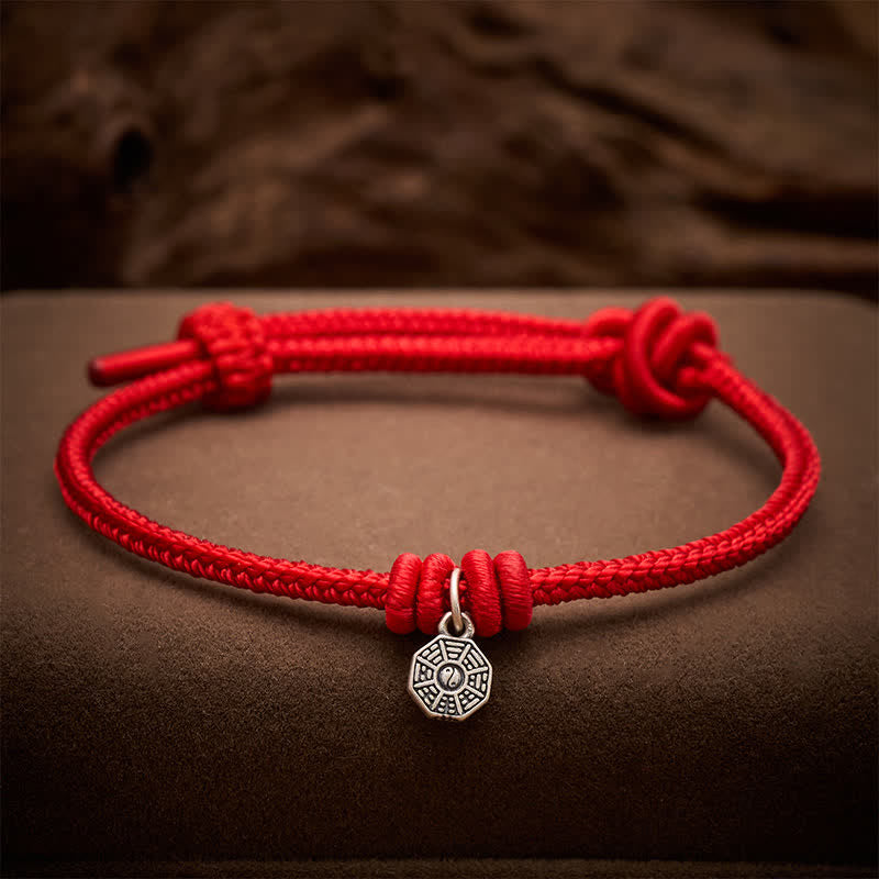 Buddha Stones Pulsera de conexión de hilo rojo Bagua de plata de ley 925 - Cuerda roja - 6,7–7,5 pulgadas (17–19 cm) - image 0