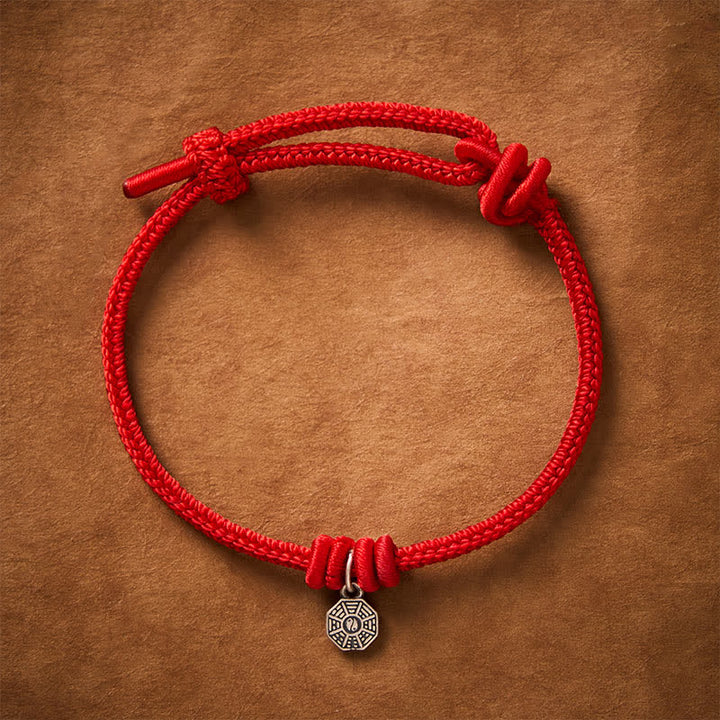Buddha Stones Pulsera de conexión de hilo rojo Bagua de plata de ley 925 - image 1