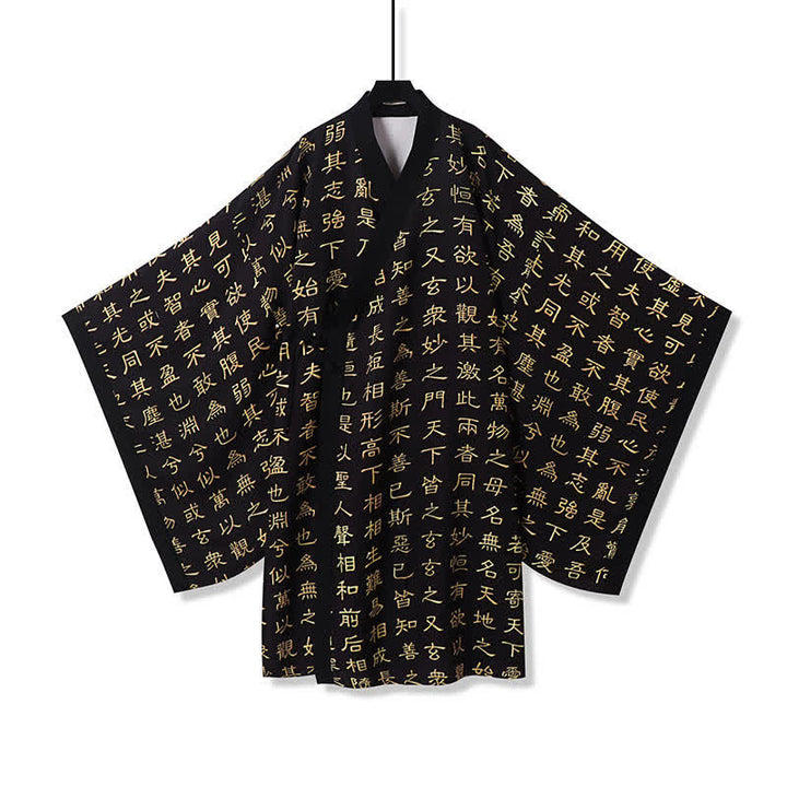Buddha Stones Kimono de hombre con estampado vintage del Tao Te Ching, estilo Tang de primavera. - image 1
