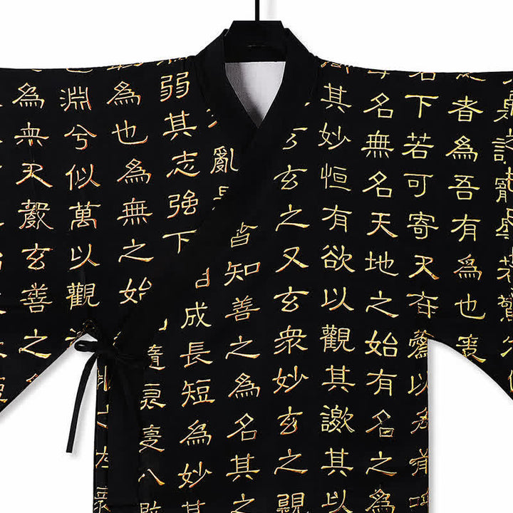 Buddha Stones Kimono de hombre con estampado vintage del Tao Te Ching, estilo Tang de primavera. - image 4
