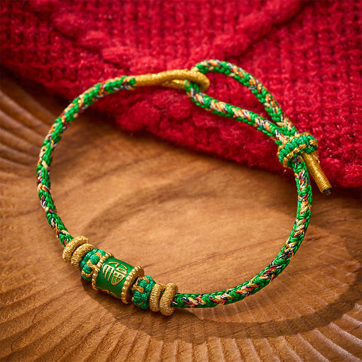 Buddha Stones Pulsera de la felicidad con hilo verde del personaje Fu - Personaje Fu (Felicidad ♥ Bendición) - image 0