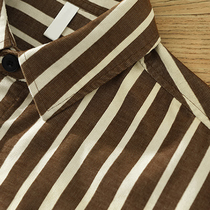 Buddha Stones Camisa de manga larga a rayas para hombre, estilo casual de primavera, con botones y bolsillo. - image 12