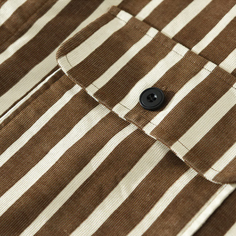 Buddha Stones Camisa de manga larga a rayas para hombre, estilo casual de primavera, con botones y bolsillo. - image 13