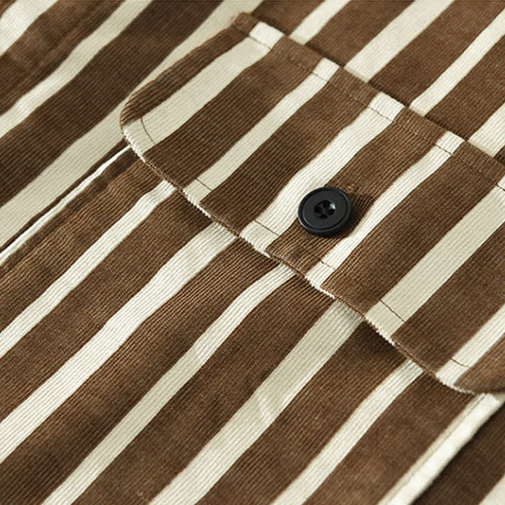 Buddha Stones Camisa de manga larga a rayas para hombre, estilo casual de primavera, con botones y bolsillo. - image 13