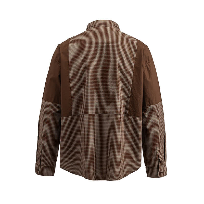 Buddha Stones Camisas de manga larga a cuadros con botones para hombre, estilo vintage, para primavera y otoño, con bolsillo. - image 3