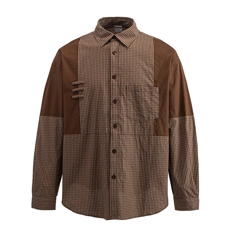 Buddha Stones Camisas de manga larga a cuadros con botones para hombre, estilo vintage, para primavera y otoño, con bolsillo. - image 1