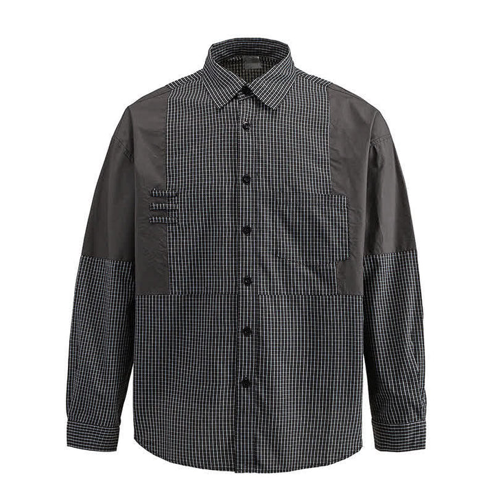 Buddha Stones Camisas de manga larga a cuadros con botones para hombre, estilo vintage, para primavera y otoño, con bolsillo. - image 9
