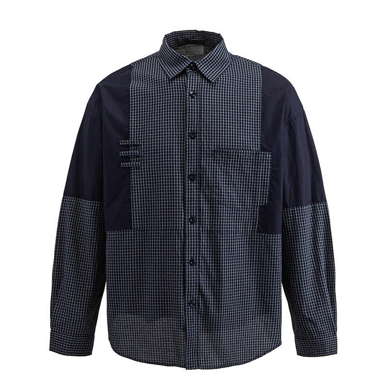 Buddha Stones Camisas de manga larga a cuadros con botones para hombre, estilo vintage, para primavera y otoño, con bolsillo. - image 5