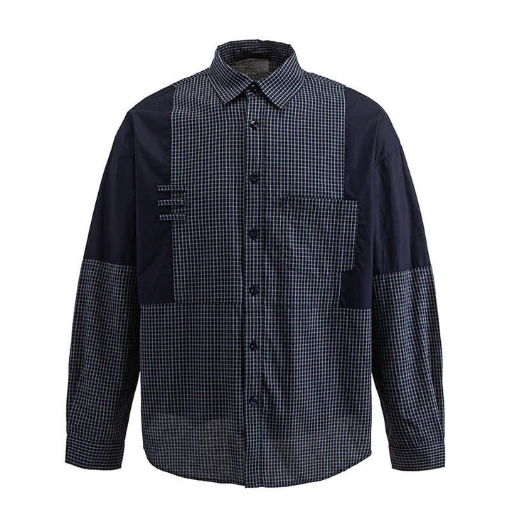 Buddha Stones Camisas de manga larga a cuadros con botones para hombre, estilo vintage, para primavera y otoño, con bolsillo. - image 5
