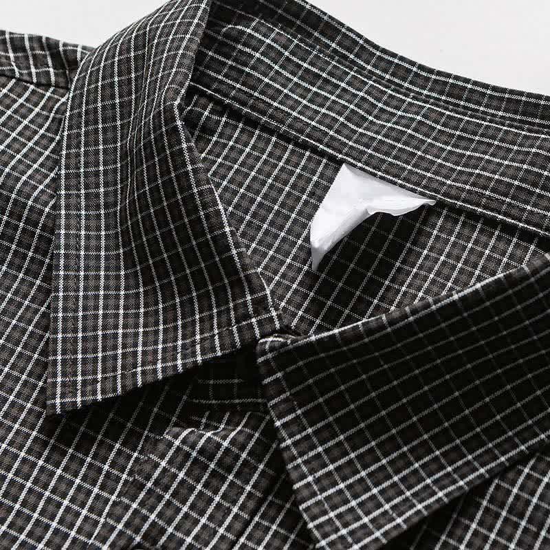 Buddha Stones Camisas de manga larga a cuadros con botones para hombre, estilo vintage, para primavera y otoño, con bolsillo. - image 12