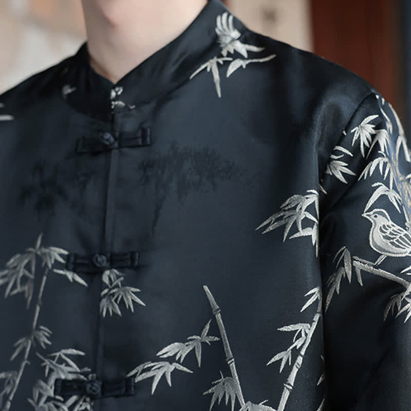 Buddha Stones Chaquetas de hombre estilo Tang vintage con cuello mandarín y estampado de grullas, ideales para otoño e invierno. - image 16