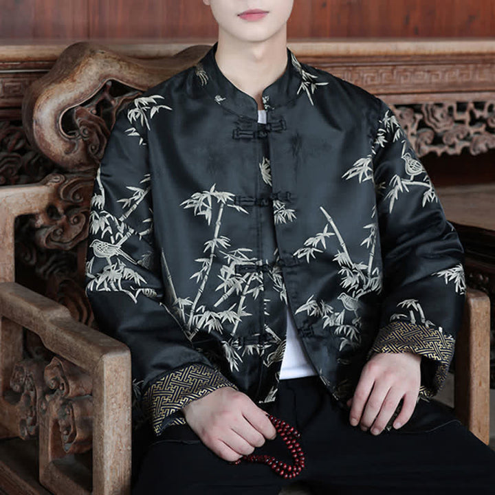 Buddha Stones Chaquetas de hombre estilo Tang vintage con cuello mandarín y estampado de grullas, ideales para otoño e invierno. - image 14