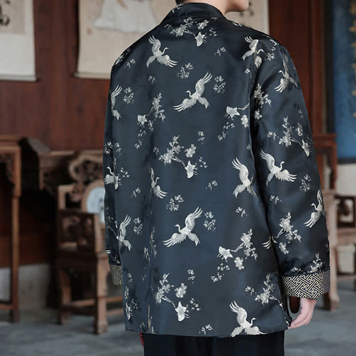Buddha Stones Chaquetas de hombre estilo Tang vintage con cuello mandarín y estampado de grullas, ideales para otoño e invierno. - image 6