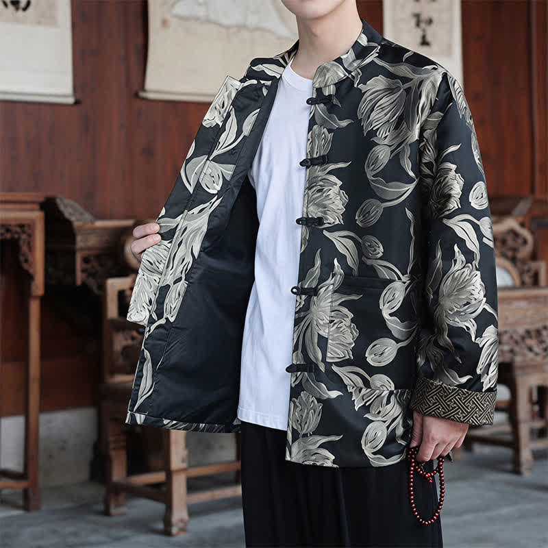 Buddha Stones Chaquetas de hombre estilo Tang vintage con cuello mandarín y estampado de grullas, ideales para otoño e invierno. - image 23