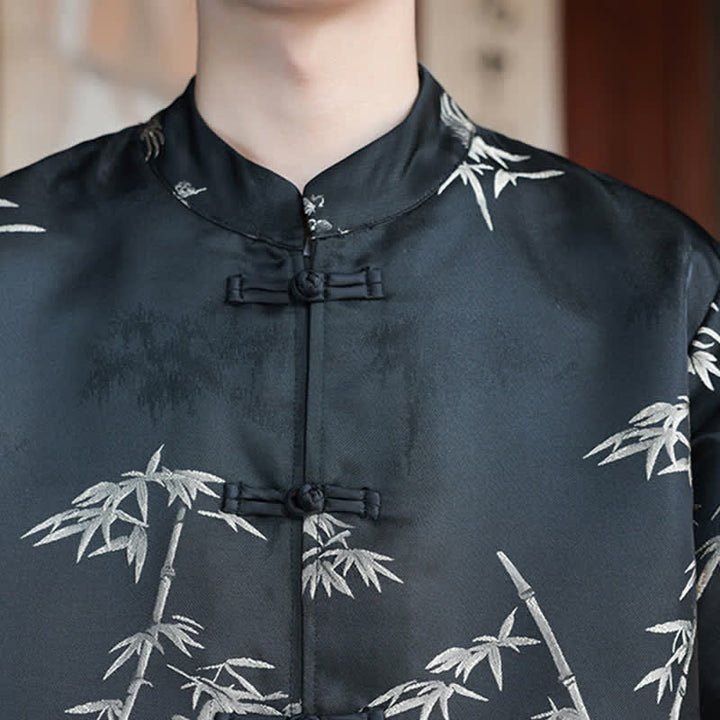 Buddha Stones Chaquetas de hombre estilo Tang vintage con cuello mandarín y estampado de grullas, ideales para otoño e invierno. - image 15