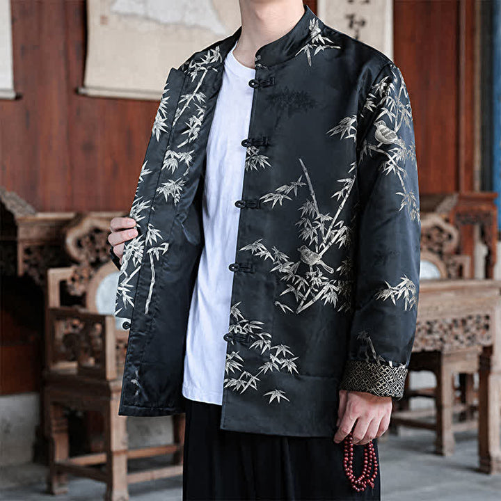Buddha Stones Chaquetas de hombre estilo Tang vintage con cuello mandarín y estampado de grullas, ideales para otoño e invierno. - image 13
