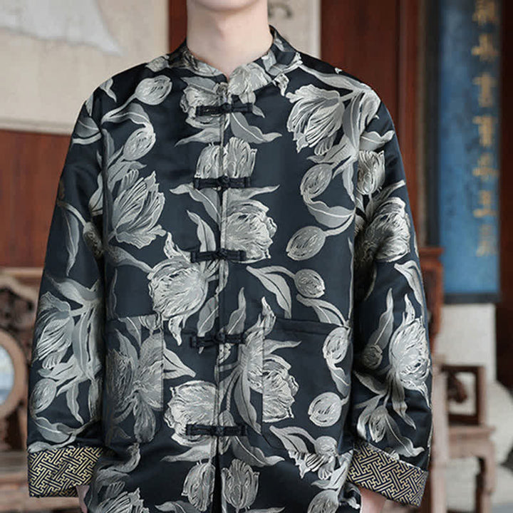 Buddha Stones Chaquetas de hombre estilo Tang vintage con cuello mandarín y estampado de grullas, ideales para otoño e invierno. - image 20