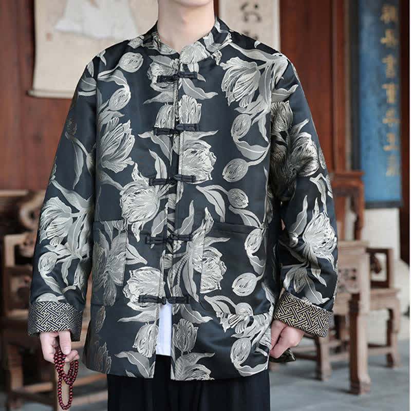 Buddha Stones Chaquetas de hombre estilo Tang vintage con cuello mandarín y estampado de grullas, ideales para otoño e invierno. - image 22