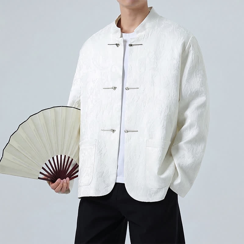 Buddha Stones Chaquetas de hombre de estilo Tang vintage con cuello mandarín, botones de rana y estampado floral, ideales para otoño e invierno. - image 11
