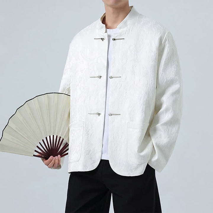 Buddha Stones Chaquetas de hombre de estilo Tang vintage con cuello mandarín, botones de rana y estampado floral, ideales para otoño e invierno. - image 11
