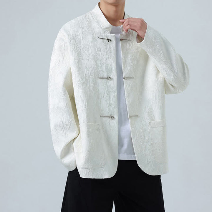 Buddha Stones Chaquetas de hombre de estilo Tang vintage con cuello mandarín, botones de rana y estampado floral, ideales para otoño e invierno. - image 10