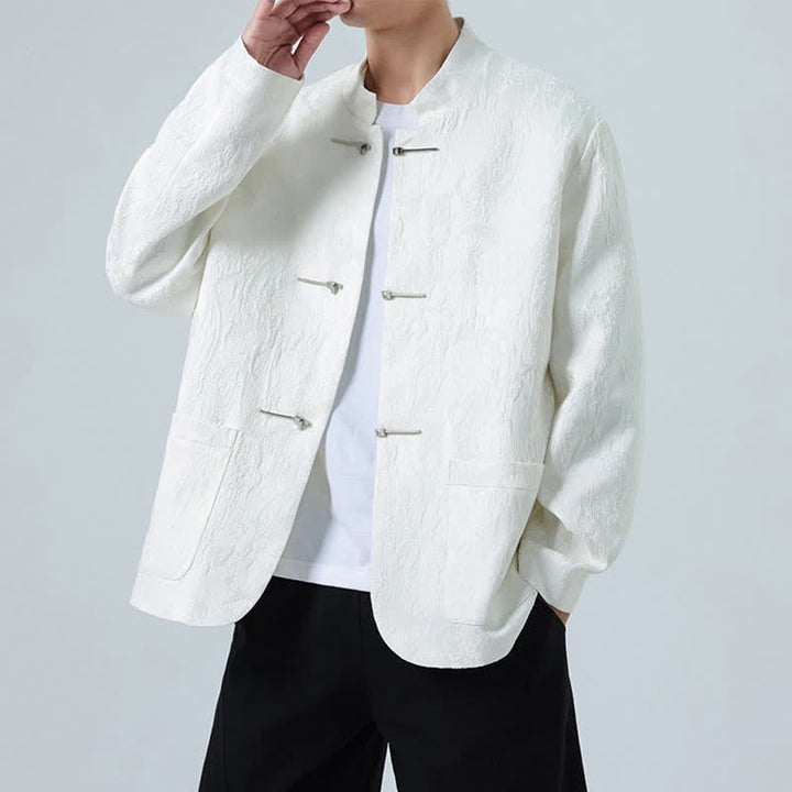 Buddha Stones Chaquetas de hombre de estilo Tang vintage con cuello mandarín, botones de rana y estampado floral, ideales para otoño e invierno. - image 12