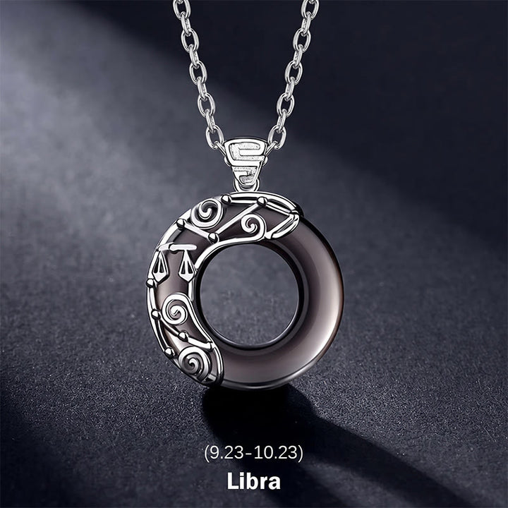 Collar con colgante redondo de bendición de obsidiana de hielo, 12 constelaciones del zodíaco , Buddha Stones - Libra - Cadena de plata de ley 925 - image 14