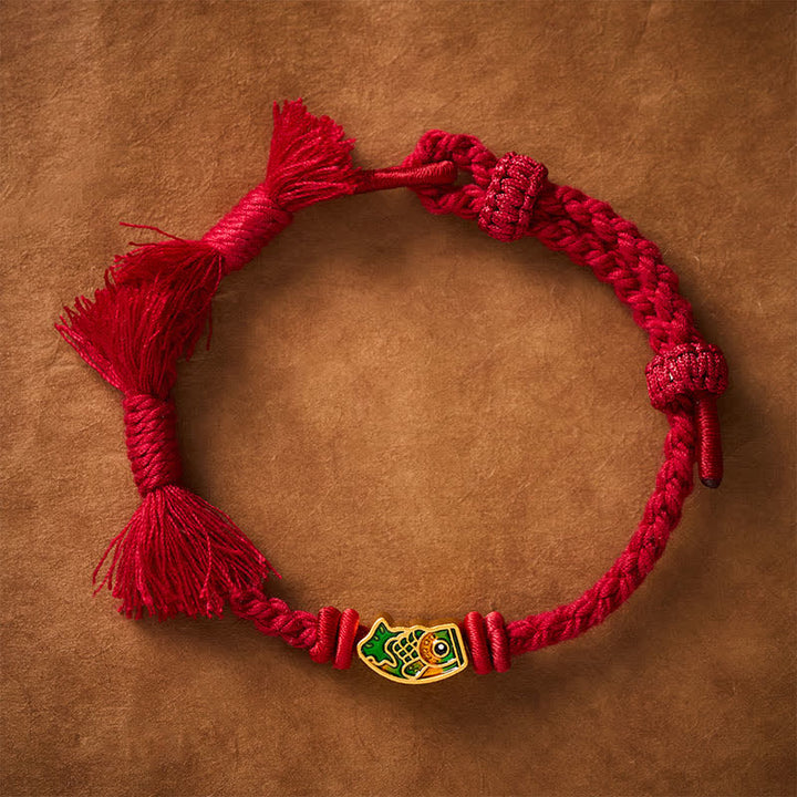 Buddha Stones Pulsera de la suerte con hilo rojo y diseño de pez koi - image 4