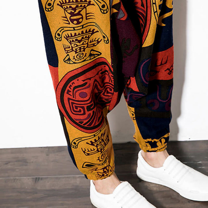 Pantalones Buddha Stones para hombre con estampado de pájaros y grafiti en tonos rojizos y marrones, con bolsillos. - image 11