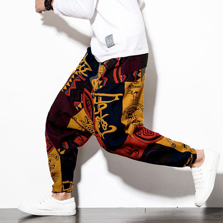 Pantalones harén para hombre con estampado de pájaros, grafiti en rojo y marrón, con Buddha Stones y bolsillos - image 6