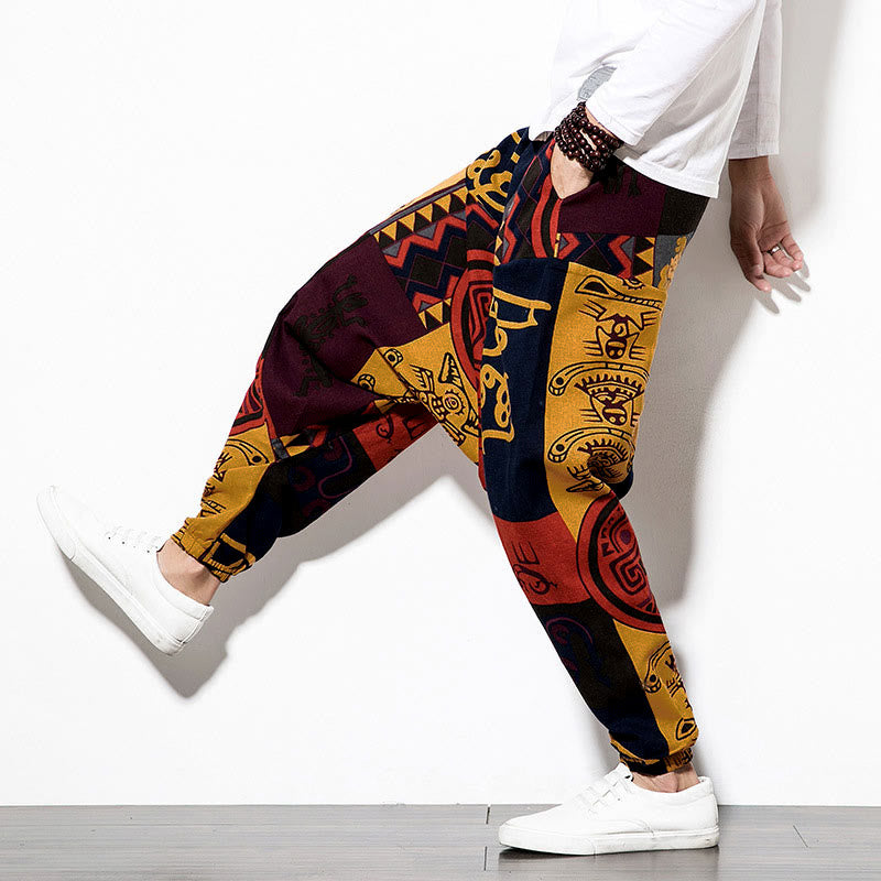 Pantalones Buddha Stones para hombre con estampado de pájaros y grafiti en tonos rojizos y marrones, con bolsillos. - image 7