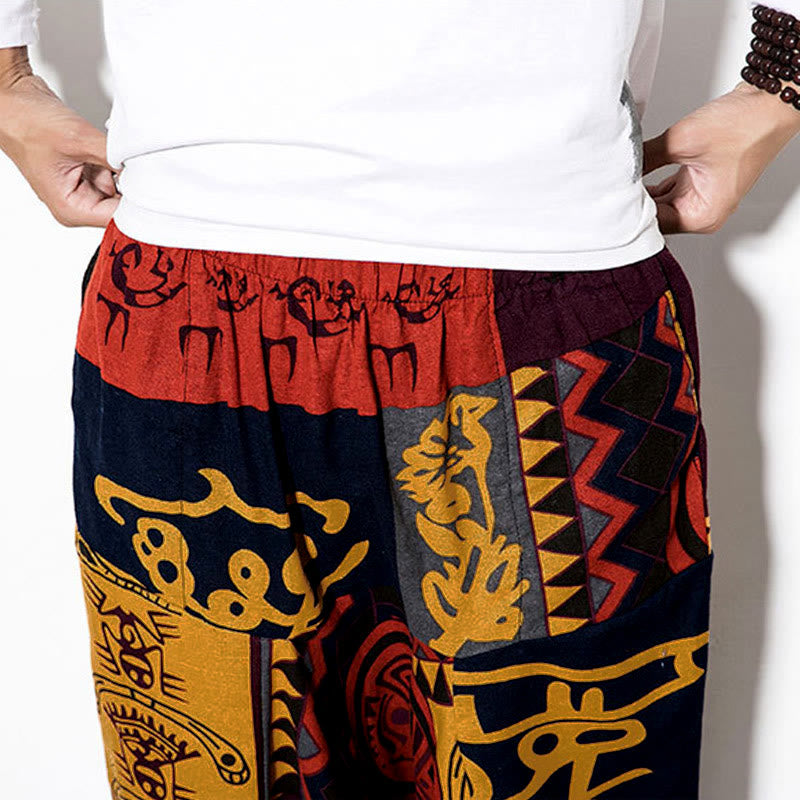 Pantalones harén para hombre con estampado de pájaros, grafiti en rojo y marrón, con Buddha Stones y bolsillos - image 8