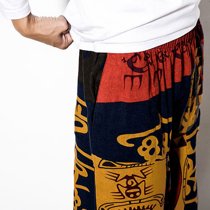 Pantalones harén para hombre con estampado de pájaros, grafiti en rojo y marrón, con Buddha Stones y bolsillos - image 9