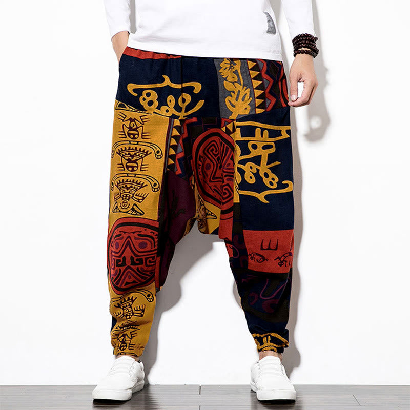 Pantalones harén para hombre con estampado de pájaros, grafiti en rojo y marrón, con Buddha Stones y bolsillos - image 5