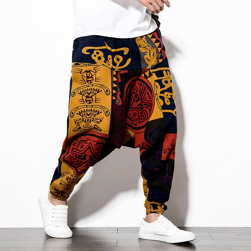 Pantalones harén para hombre con estampado de pájaros, grafiti en rojo y marrón, con Buddha Stones y bolsillos - image 4