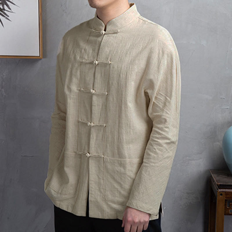 Camisa de hombre informal de color liso con botones de rana y estampado de Buddha Stones. - image 1