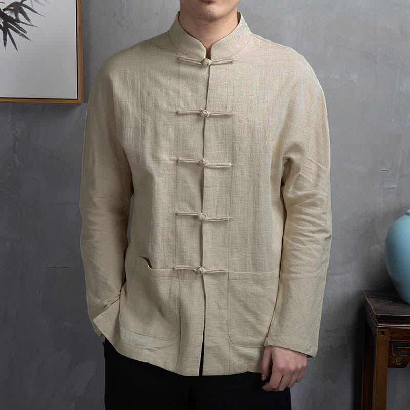 Camisa de hombre informal de color liso con botones de rana y estampado de Buddha Stones. - Lino - US/UK/AU44, UE 54 (5XL) - image 0