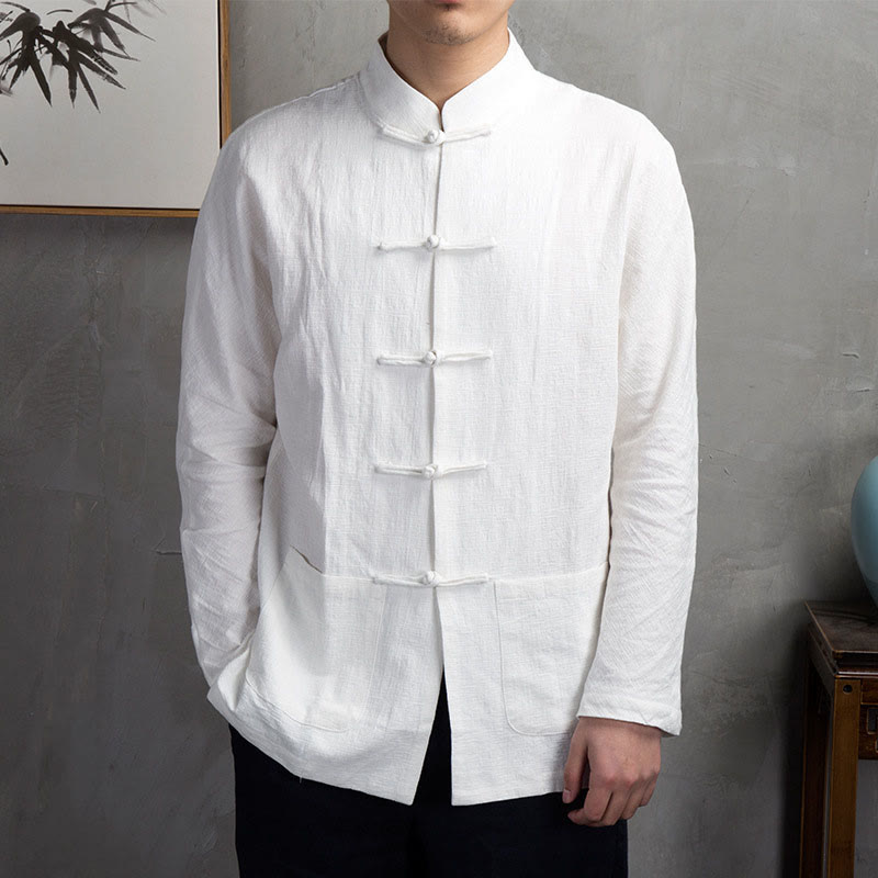 Camisa de hombre informal de color liso con botones de rana y estampado de Buddha Stones. - Blanco - US/UK/AU44, UE 54 (5XL) - image 2