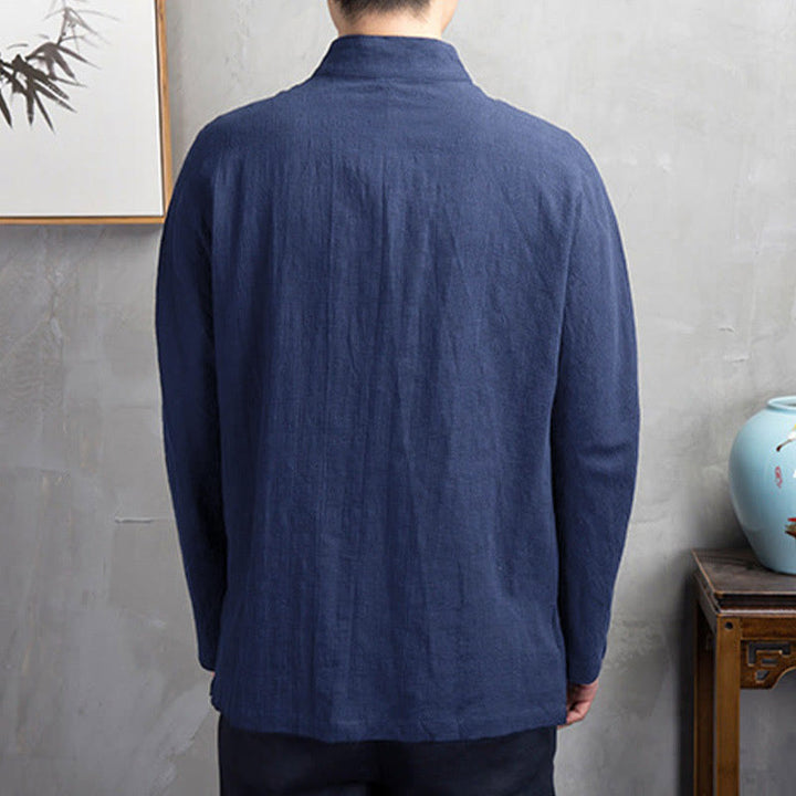 Camisa de hombre informal de color liso con botones de rana y estampado de Buddha Stones. - image 8