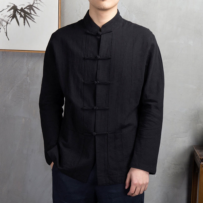 Camisa de hombre informal de color liso con botones de rana y estampado de Buddha Stones. - Negro - US/UK/AU44, UE 54 (5XL) - image 17