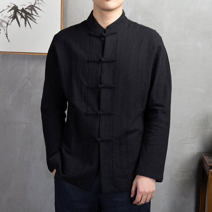 Camisa de hombre informal de color liso con botones de rana y estampado de Buddha Stones. - Negro - US/UK/AU44, UE 54 (5XL) - image 17
