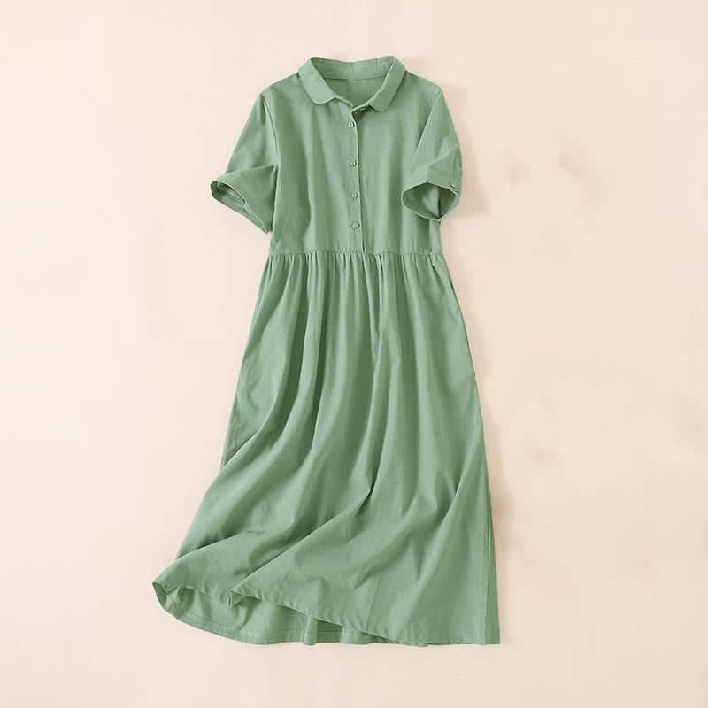 Vestido midi de manga corta con bolsillos, diseño de botones y estampado de Buddha Stones para el verano. - Verde mar claro - US12, UK/AU16, EU44 (3XL) - image 22