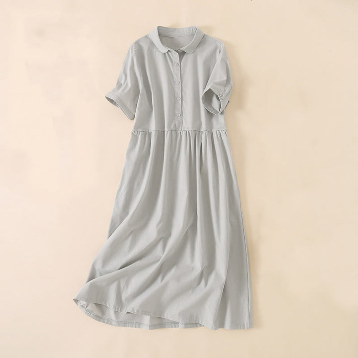 Vestido midi de manga corta con bolsillos, diseño de botones y estampado de Buddha Stones para el verano. - Lino - US12, UK/AU16, EU44 (3XL) - image 5
