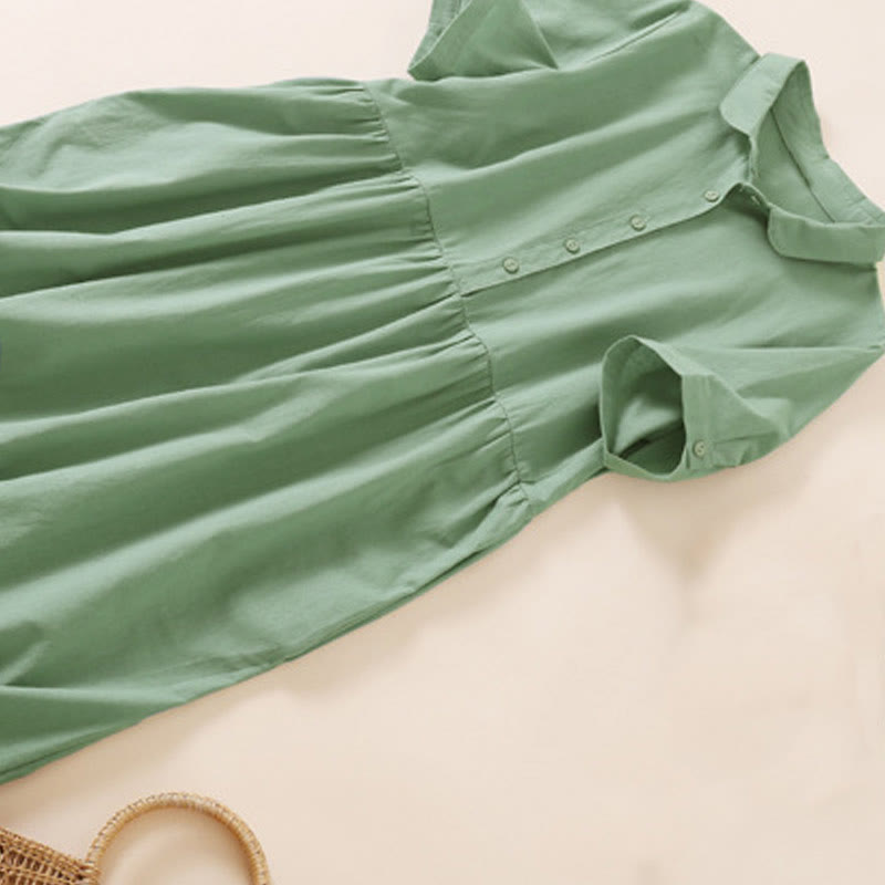 Vestido midi de manga corta con bolsillos, diseño de botones y estampado de Buddha Stones para el verano. - image 24