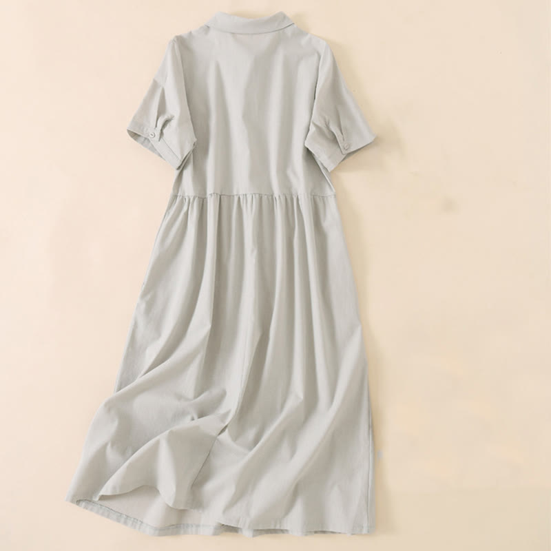 Vestido midi de manga corta con bolsillos, diseño de botones y estampado de Buddha Stones para el verano. - image 6