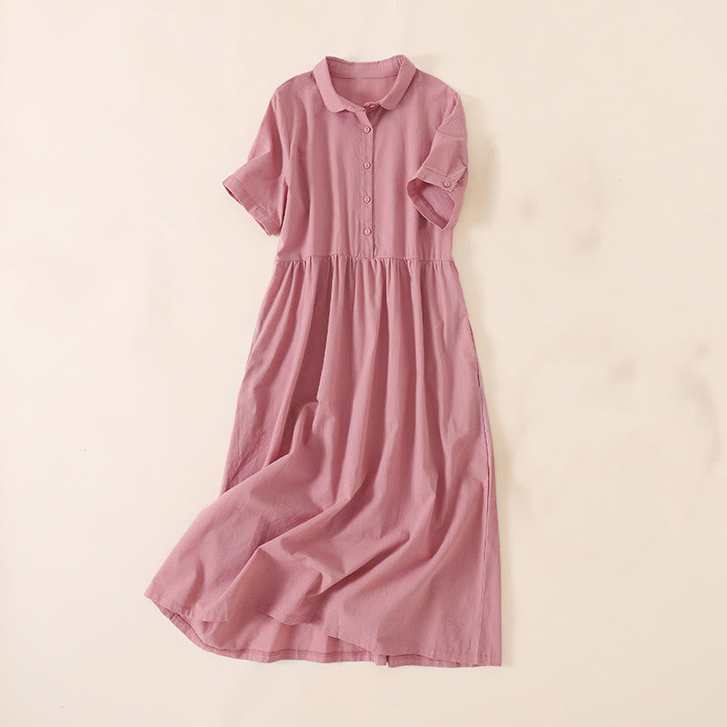 Vestido midi de manga corta con bolsillos, diseño de botones y estampado de Buddha Stones para el verano. - Rojo violeta pálido - US12, UK/AU16, EU44 (3XL) - image 0