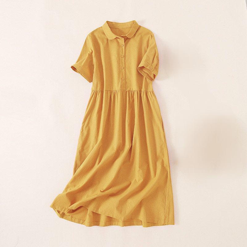 Vestido midi de manga corta con bolsillos, diseño de botones y estampado de Buddha Stones para el verano. - Oro - US12, UK/AU16, EU44 (3XL) - image 17