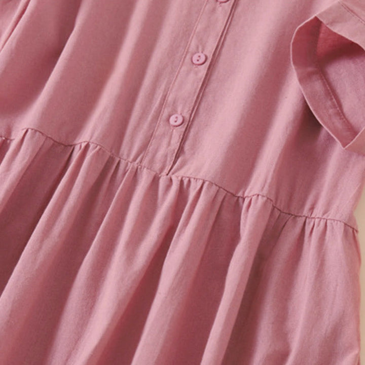 Vestido midi de manga corta con bolsillos, diseño de botones y estampado de Buddha Stones para el verano. - image 2