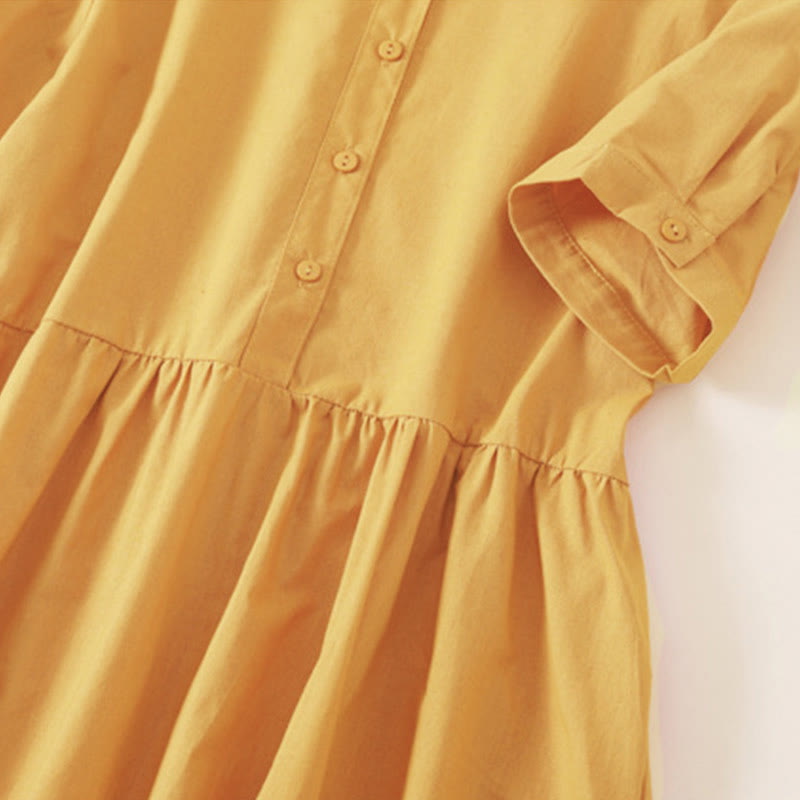 Vestido midi de manga corta con bolsillos, diseño de botones y estampado de Buddha Stones para el verano. - image 19